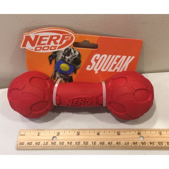 NERF DOG Red Textured Squeak 7" Barbell Dog Toy - Picture 3 of 3